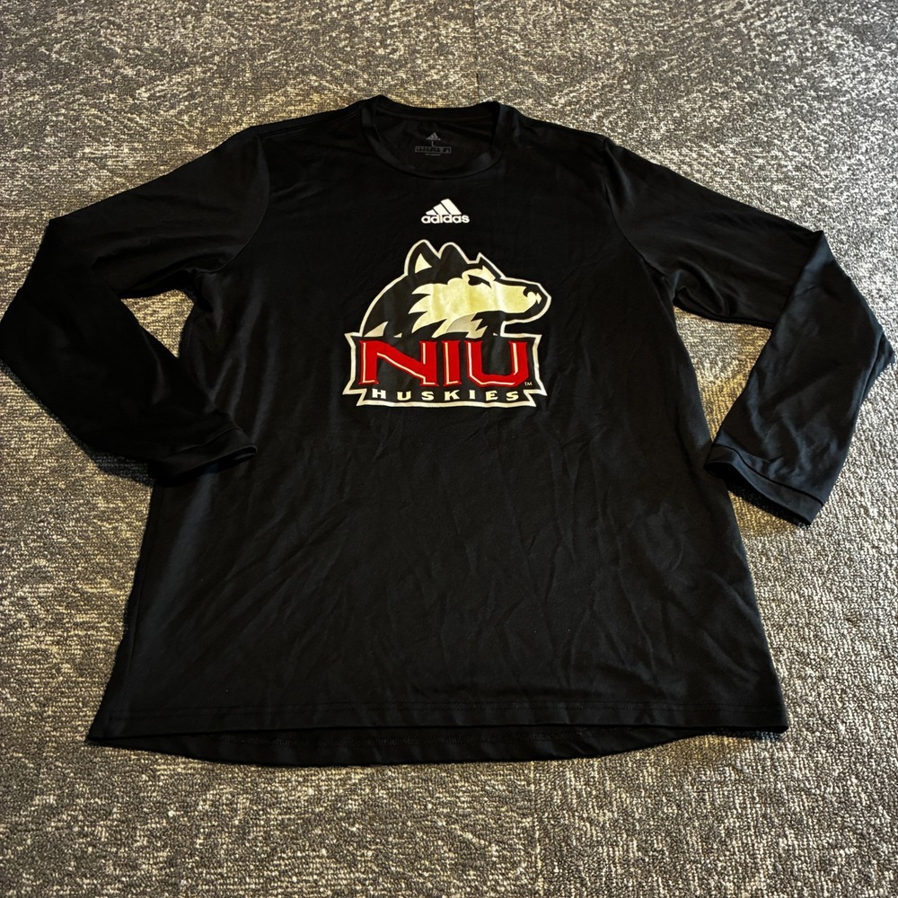 NIU Huskies Adidas Long Sleeve Shirt Mens L Black Dogpound Northern Illinois